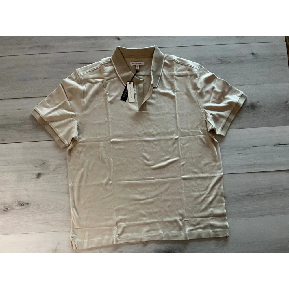 Banana Republic Luxury Touch Polo‎ Shirt Mens XL Tall Beige Short Sleeve NWT